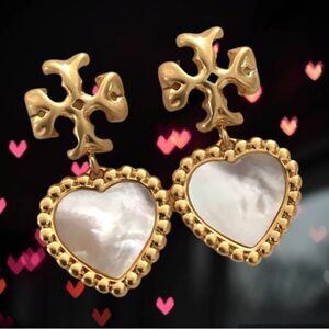 TORY BURCH ROXANNE MOTHER OF PEARL HEART DANGLE EARRINGS